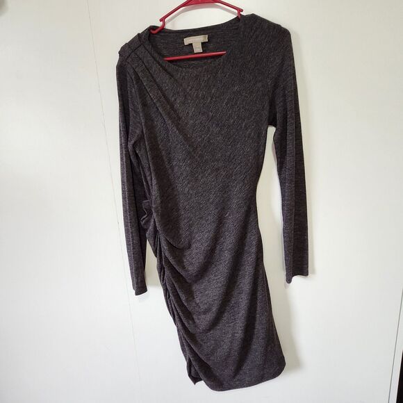 Banana Republic Bodycon Dress Womens Med Charcoal Gray Ruched Long Sleeve Knit - Picture 2 of 12